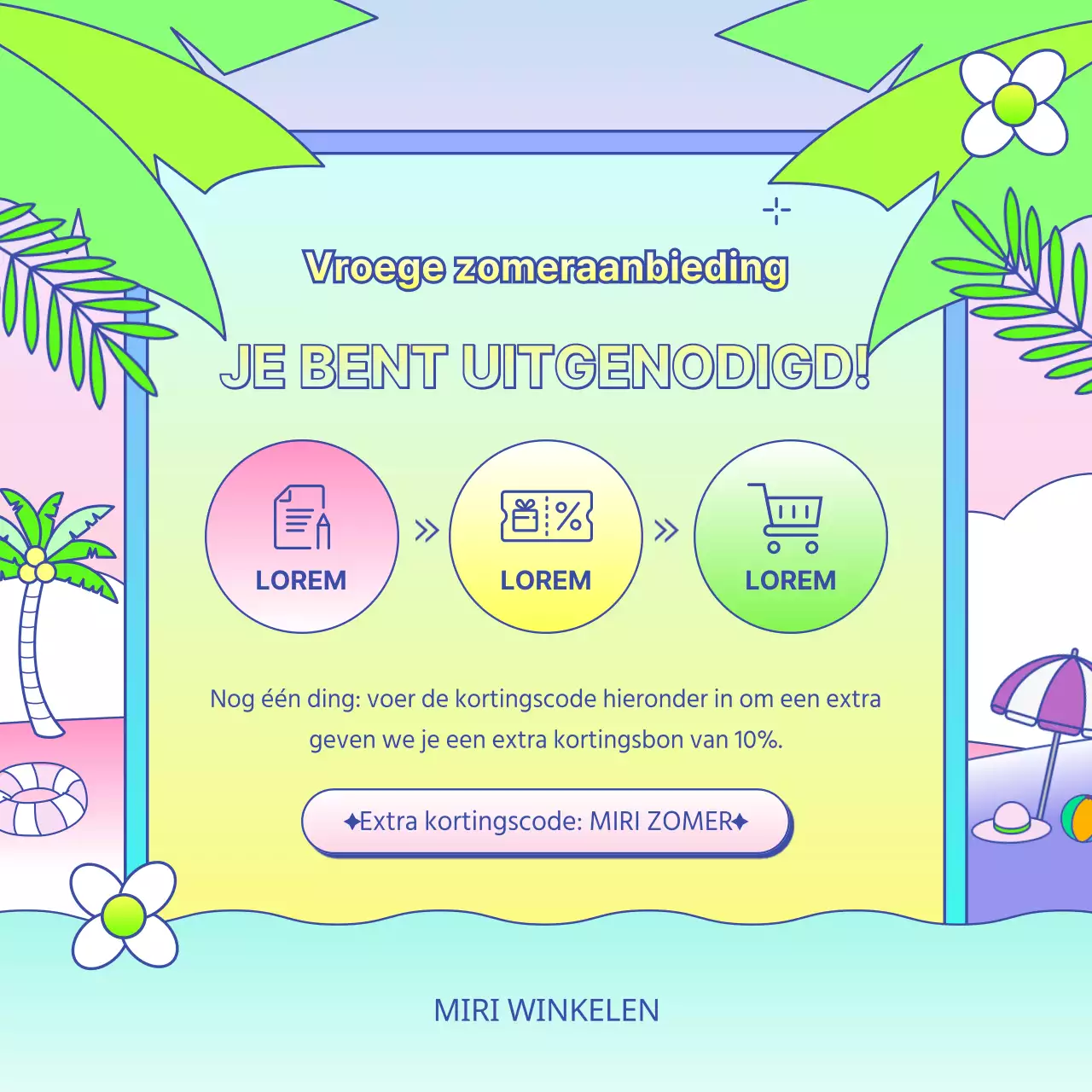 Tropisch gele en lichtblauwe zomeraankondiging voor winkelcentra