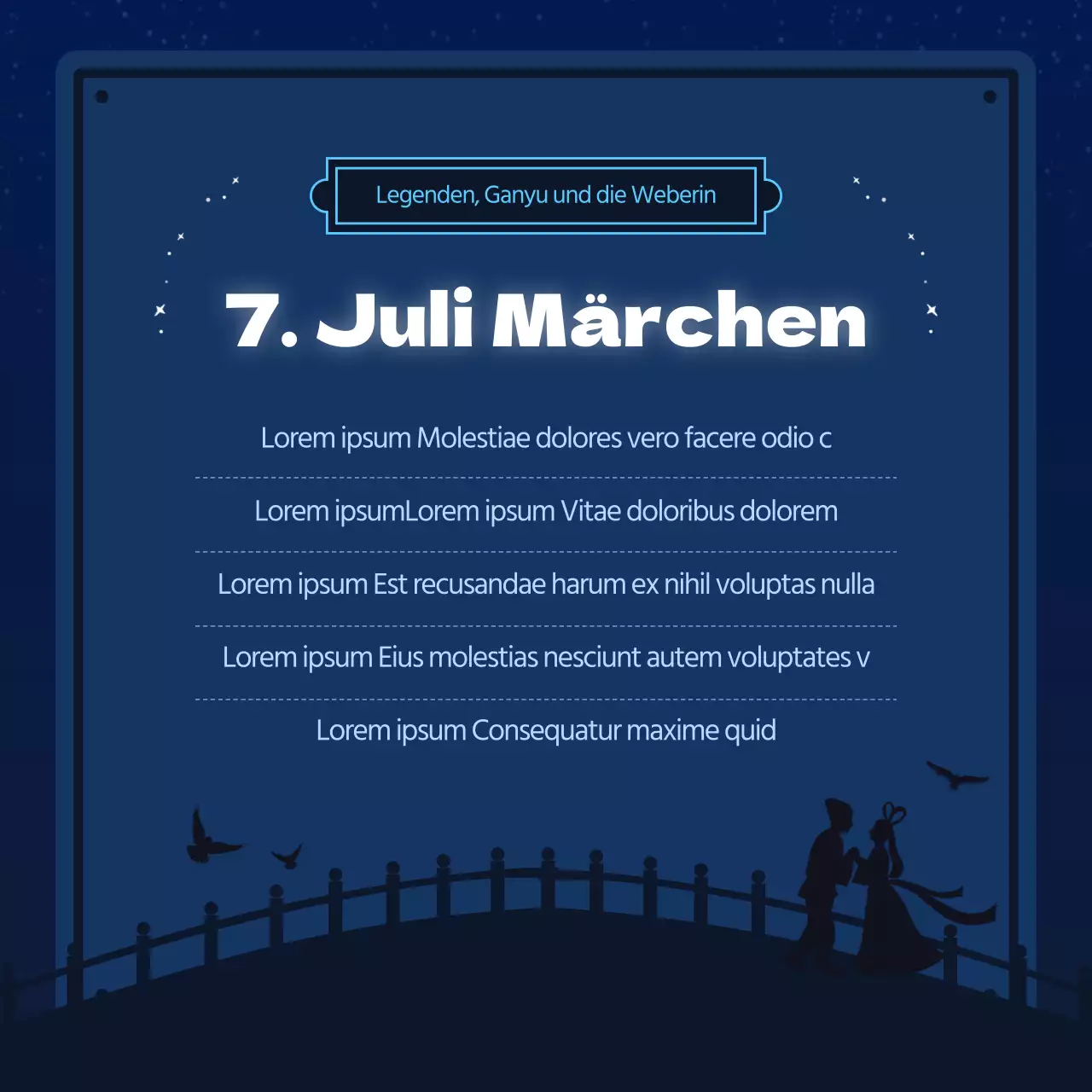 Ein Konzept für einen marineblauen und hellblauen Sternenhimmel für den 7. Juli