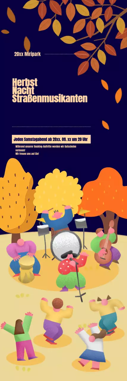 Werben Sie für Ihr Busking-Event vor herbstlicher Kulisse