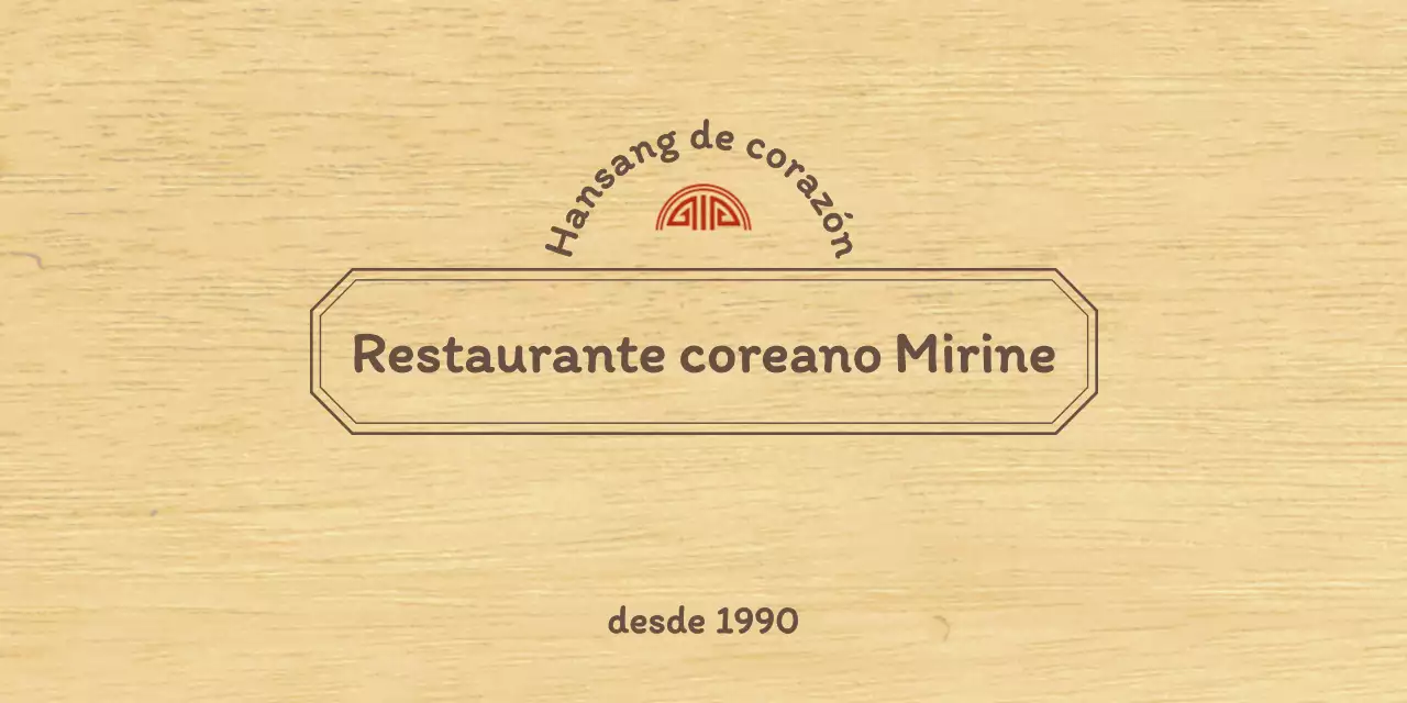 Diseño de restaurante coreano con un borde conceptual limpio en marrón y rojo
