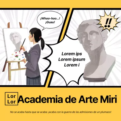 Concepto de webtoon amarillo para la promoción del examen de acceso a la escuela de arte
