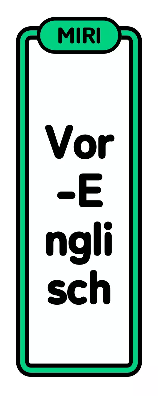 Ein einfaches Schulschild mit schwarzem, weißem, grünem und violettem vor-englischem Text und eingerahmten Illustrationen.