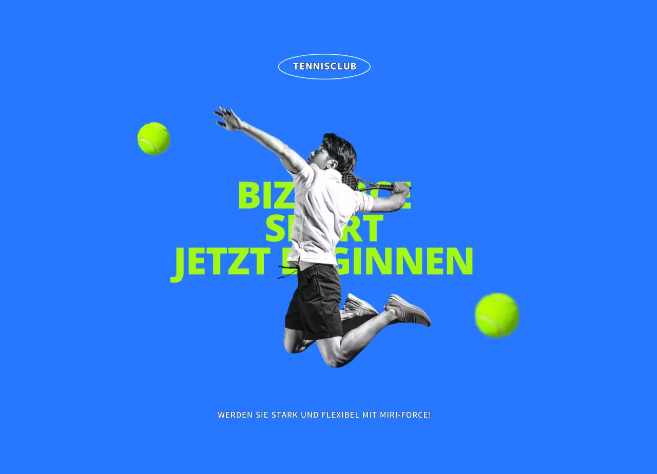 Ein junger, aktiver Tennisclub in Blau und Chartreuse.