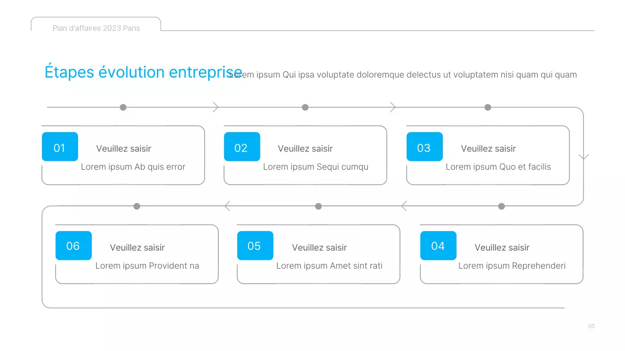Une présentation de plan d'affaires de contenu culturel propre, en bleu et blanc