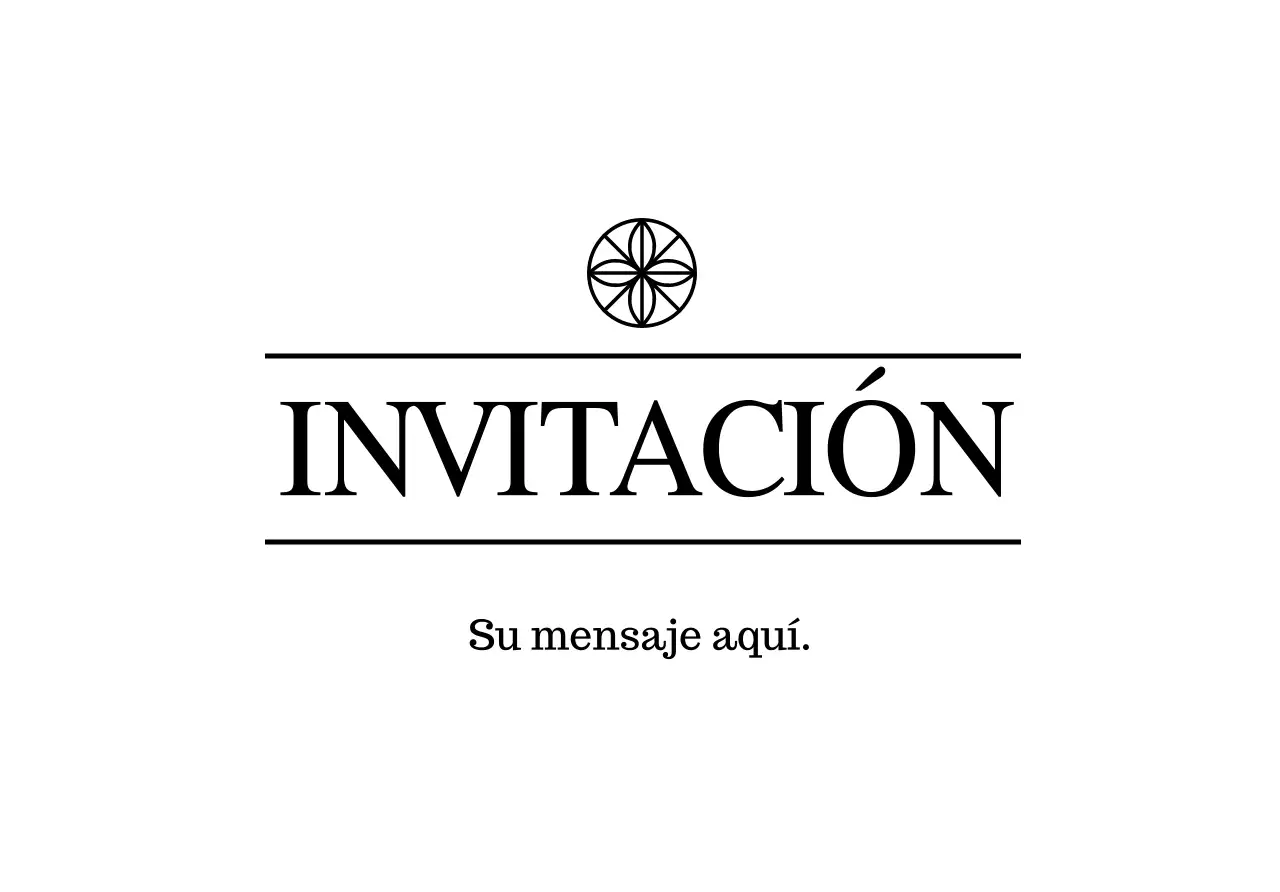 Sobre de postal de invitación sencilla con texto en negro e ilustración lineal de logotipo floral
