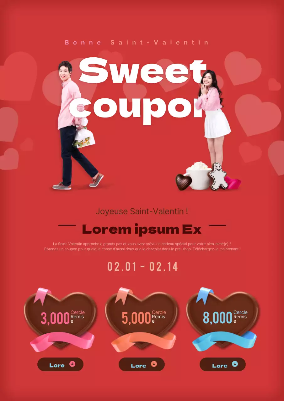 Mignon flyer de la Saint-Valentin avec coupon en rouge