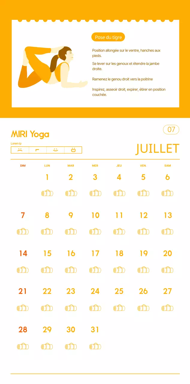 Calendriers orange à distribuer lors de la promotion de votre studio de yoga.