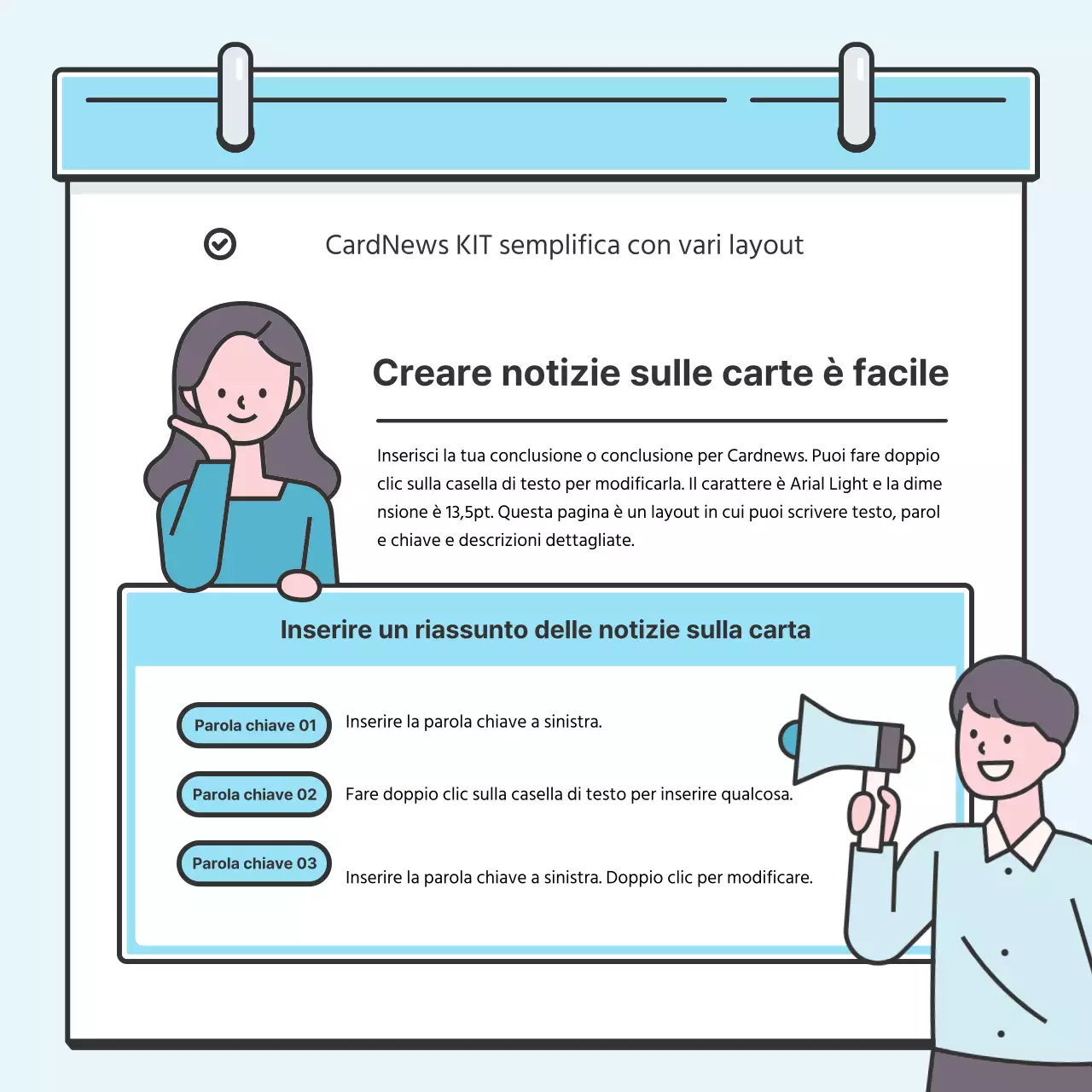 Nota azzurra Concept Biglietto ordinato con simpatiche illustrazioniNews