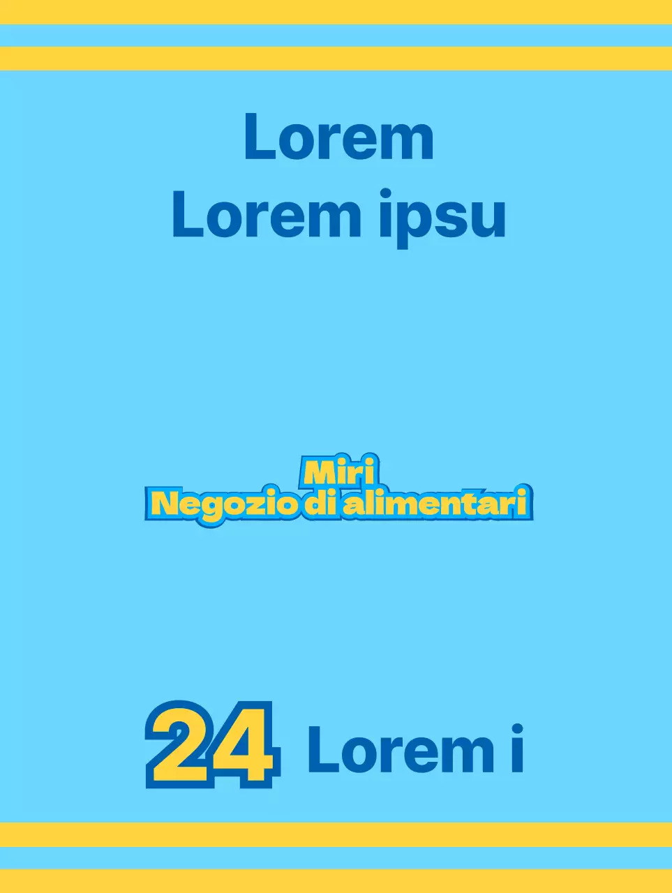 Negozio di alimentari con icone blu e gialle che promuovono vari servizi