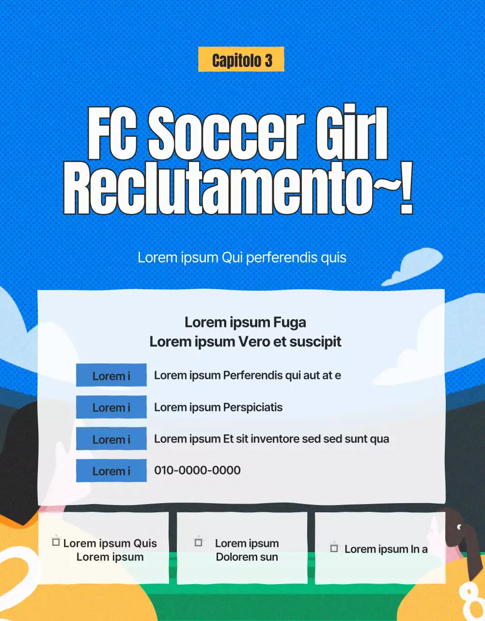 Annuncio di reclutamento per il calcio femminile in verde e giallo