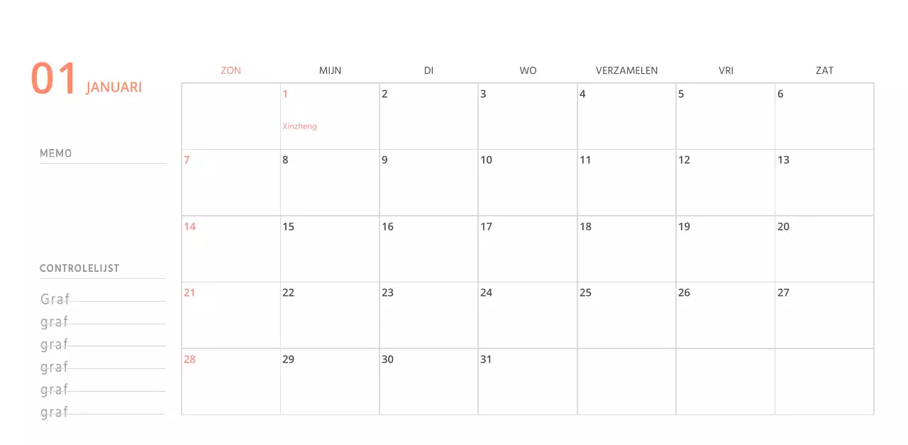 Schattige geïllustreerde groene bureaukalender met familiethema