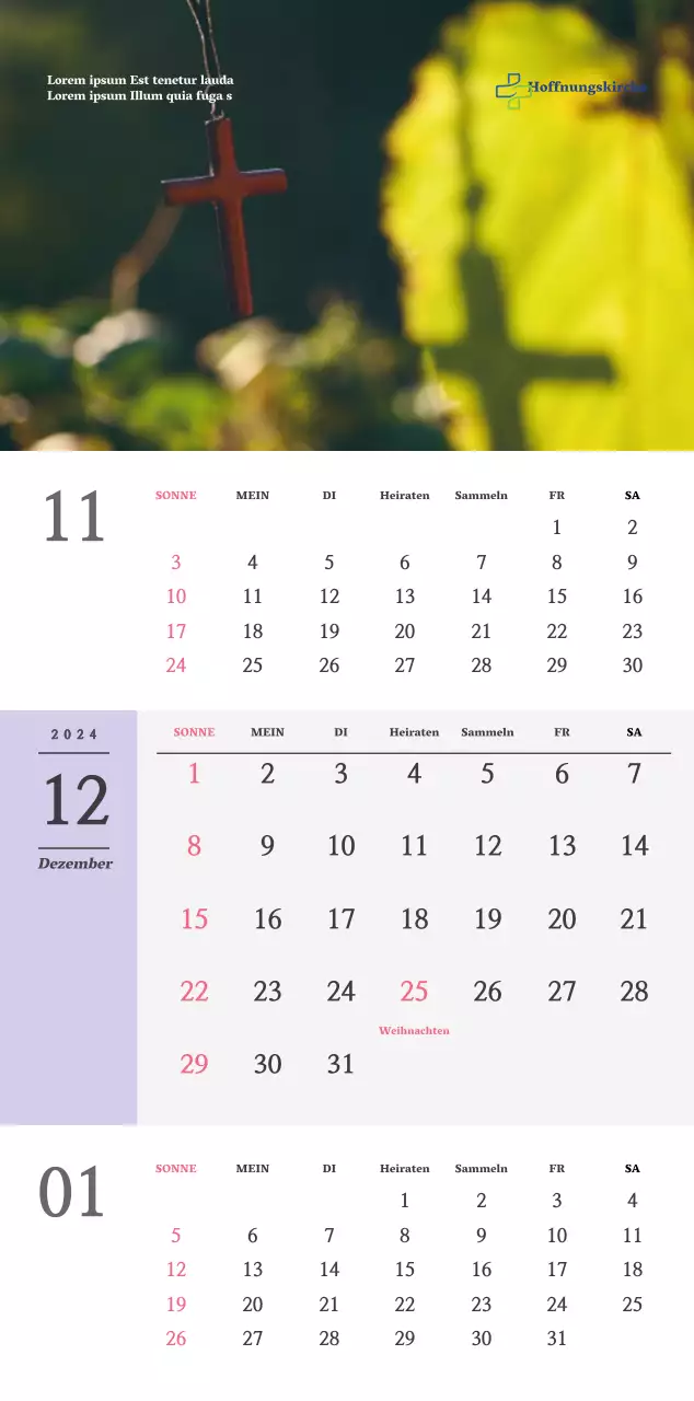 Einfaches Konzept Kirche Wandkalender in schwarz und weiß mit emotionalen religiösen Fotos