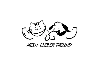 Design mit einer Linienillustration einer niedlichen Katze und eines Hundes, die in Schwarz Hallo sagen