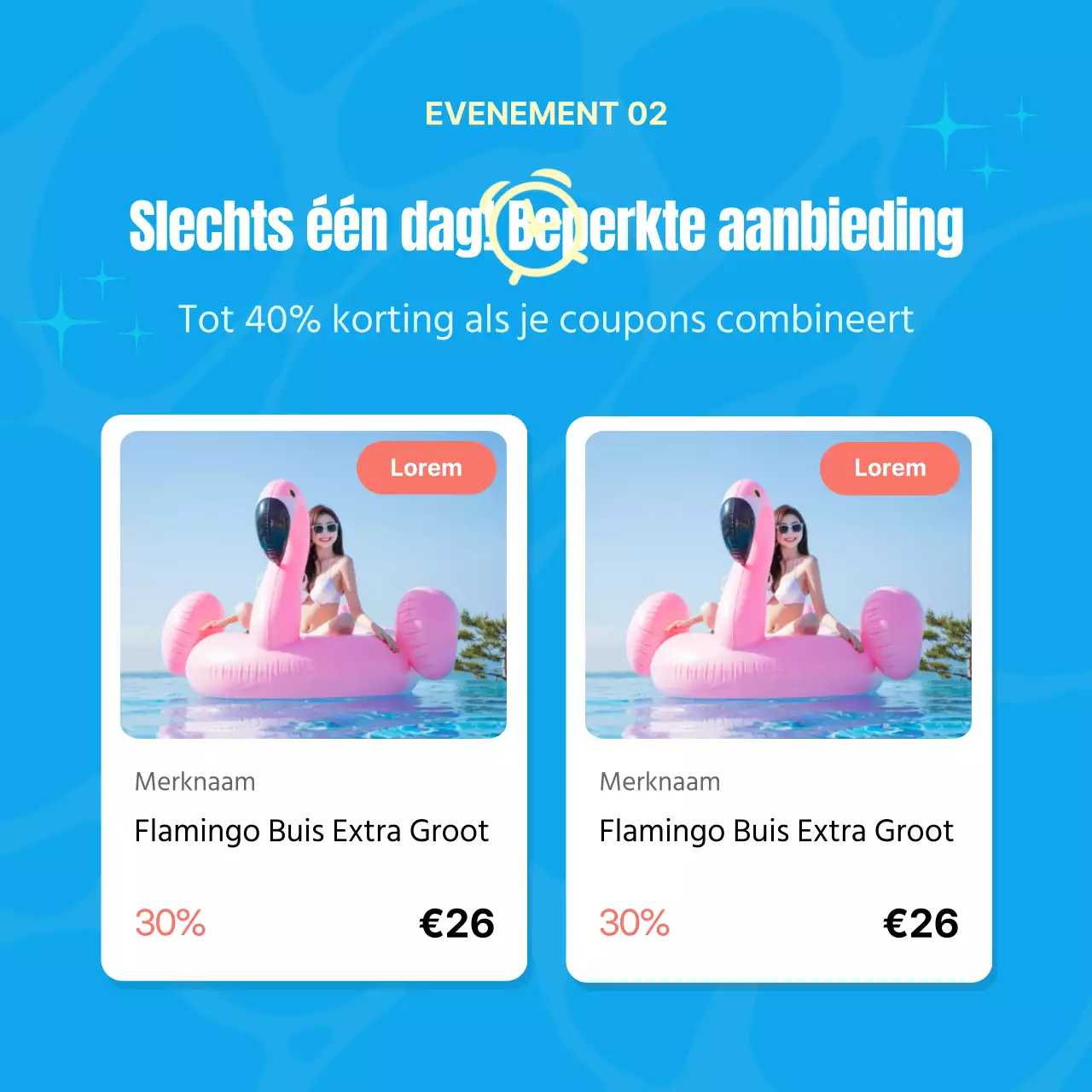 Promoot een tropische zomeruitverkoop in blauw en geel