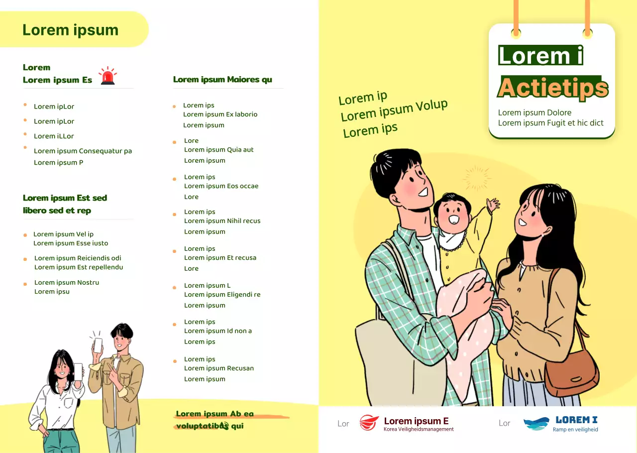 Veiligheidsvoorbereidingstips voor rampen Tyfoon Openbare instellingen Geelgekleurde pamfletten Folders