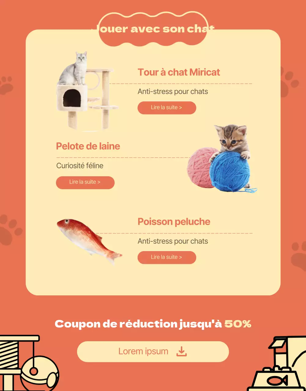 Illustrations mignonnes en orange et jaune en vente pour les chats