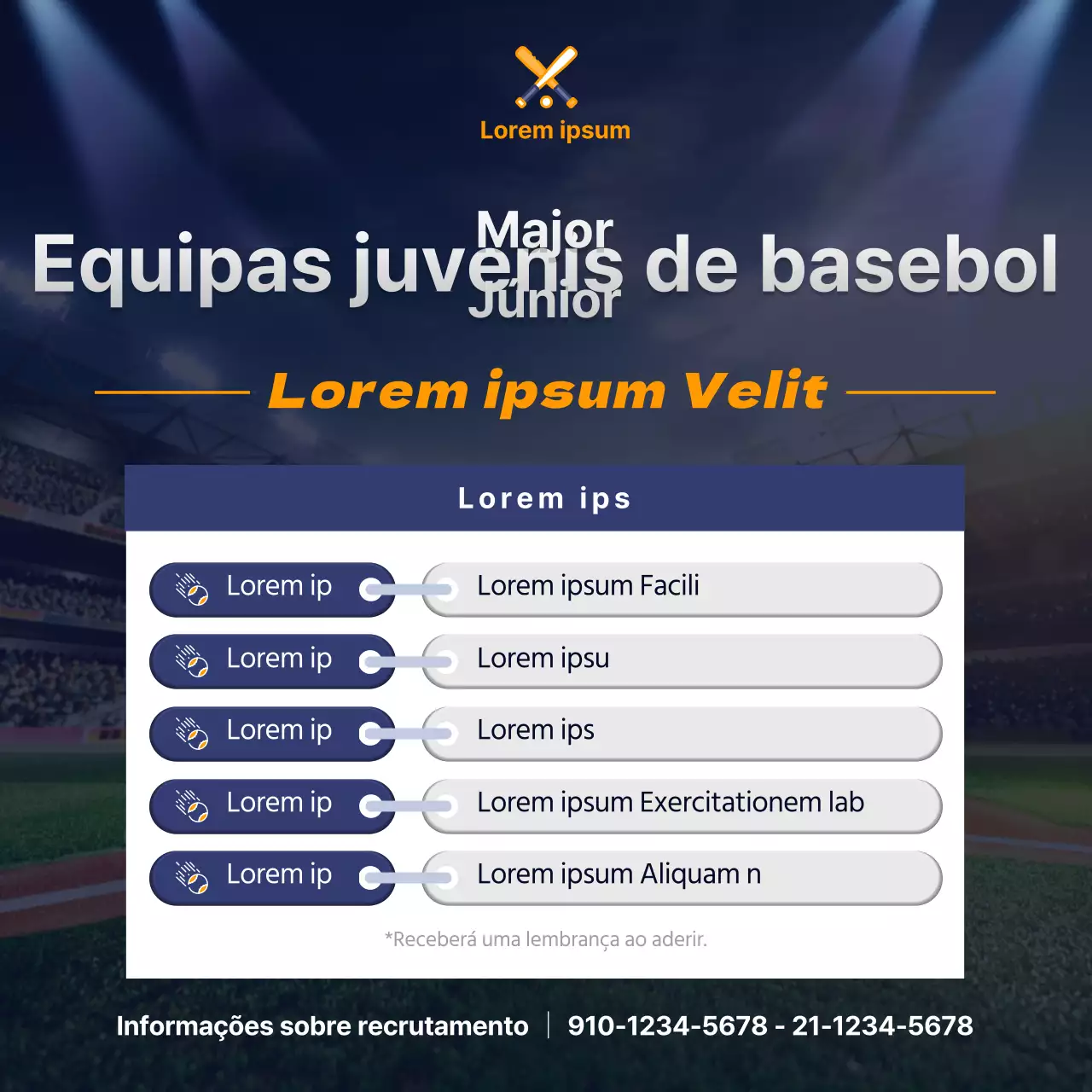 Conceito do campo de basebol Blue Colour Recrutamento de equipas de basebol juvenis Redes sociais