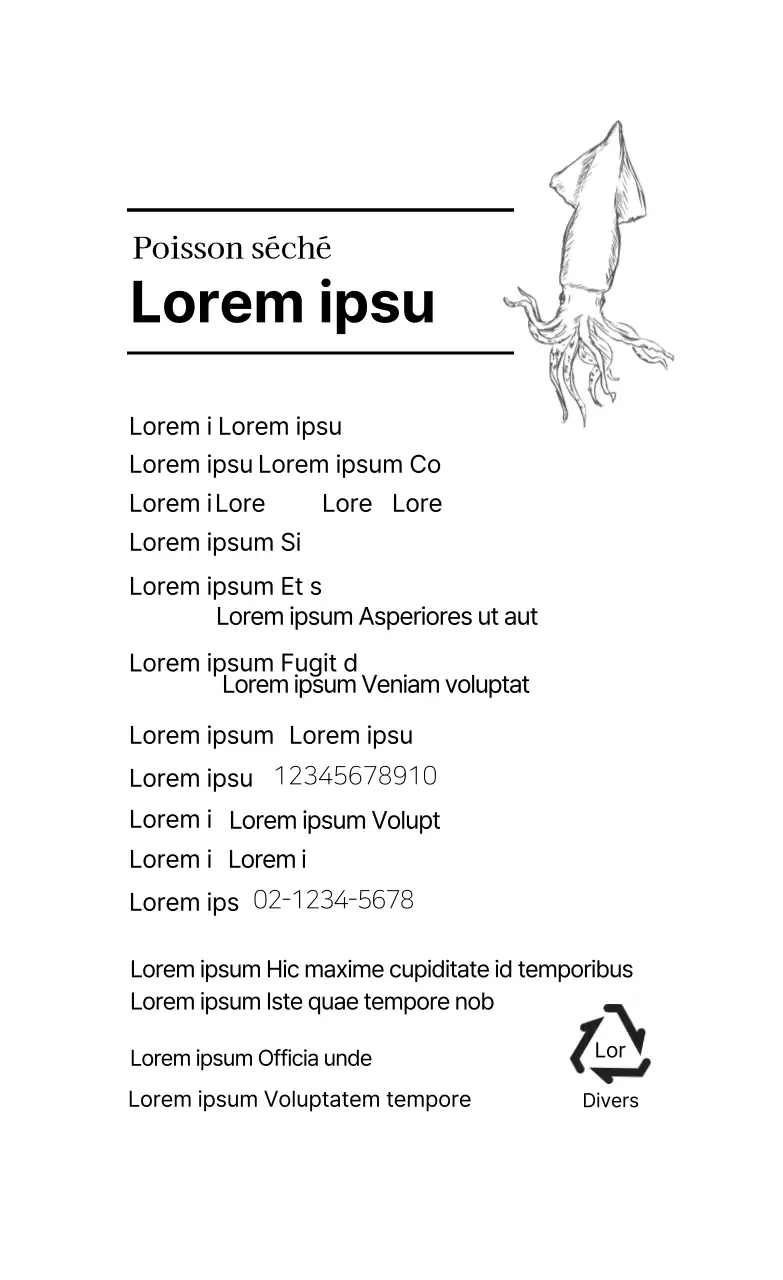 Illustration en blanc d'une simple étiquette de fruits de mer