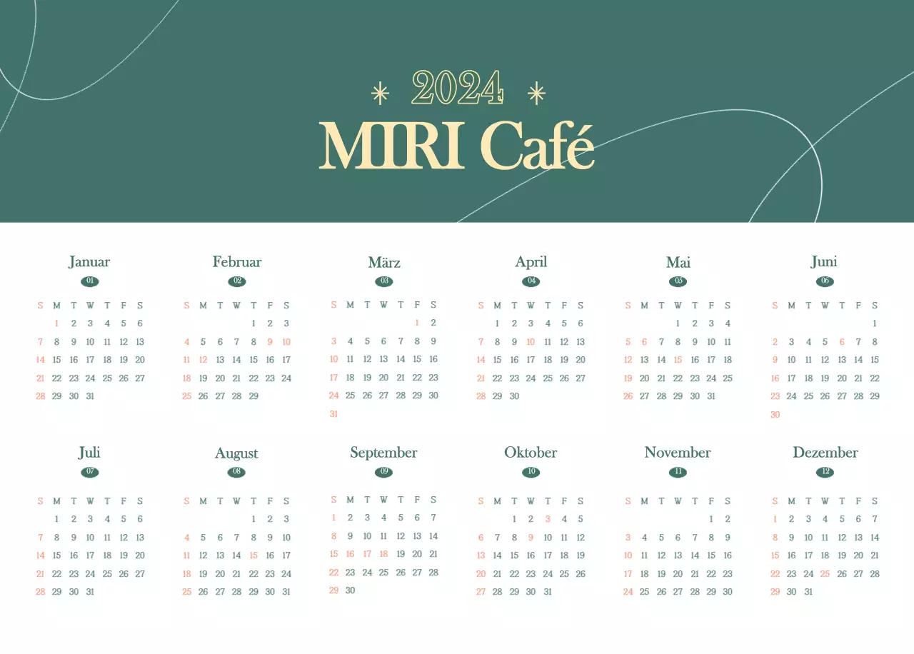 Cafe-Kalender mit Empfehlungen für das Getränk des Monats