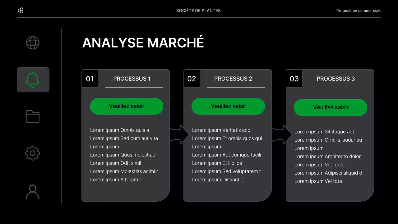 Proposition d'affaires pour une entreprise avec un concept de feuilles naturelles noires et vertes