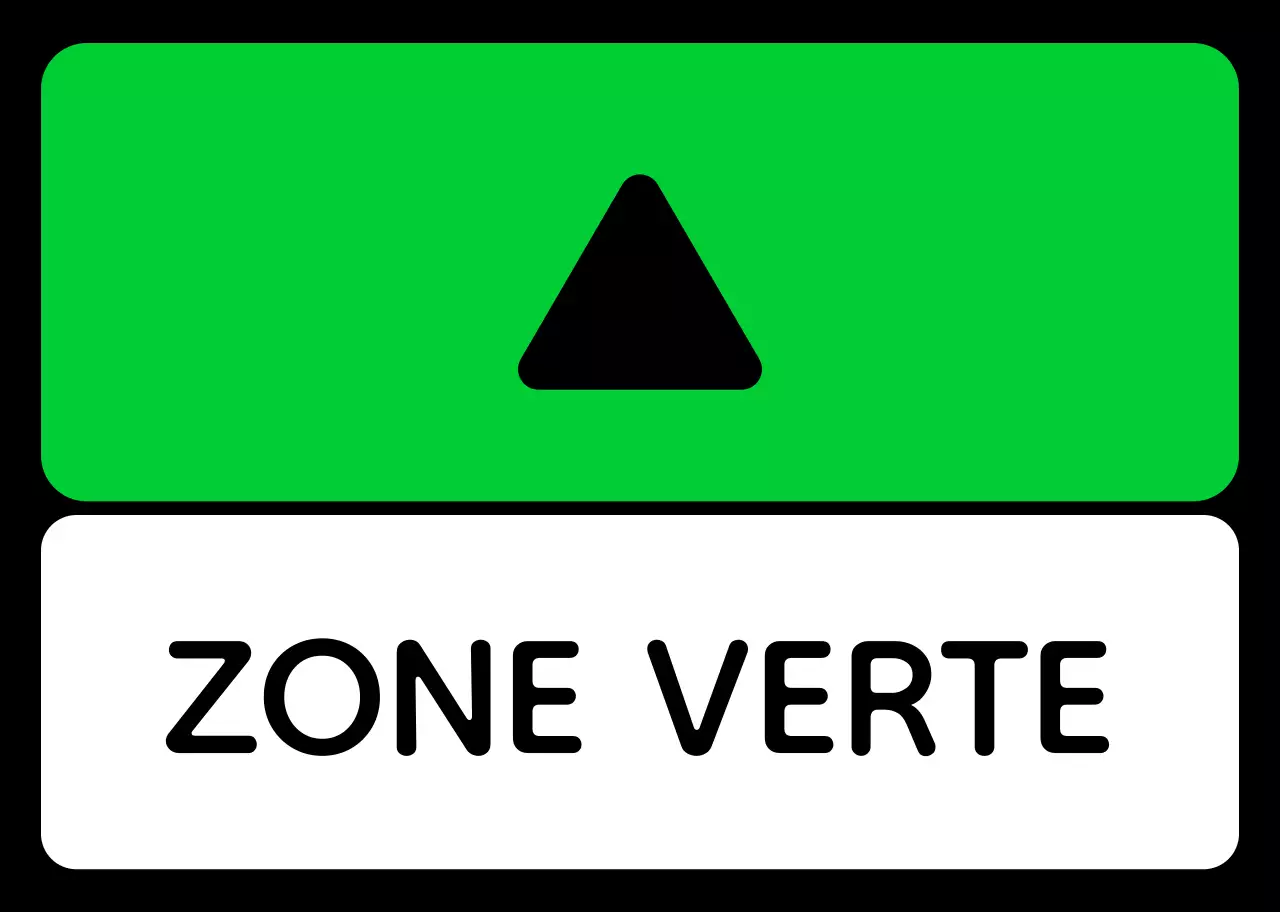 Un guide de zone simple avec un texte de localisation vert bleu violet et une géométrie triangulaire carrée.