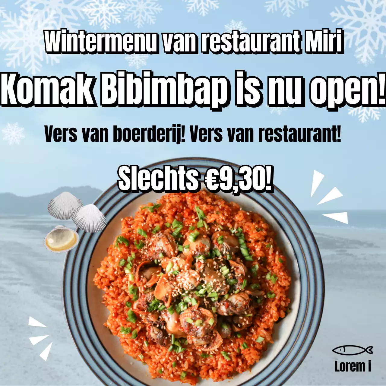 Winter seizoensmenu met een verfrissend winter zee concept, komak bibimbap