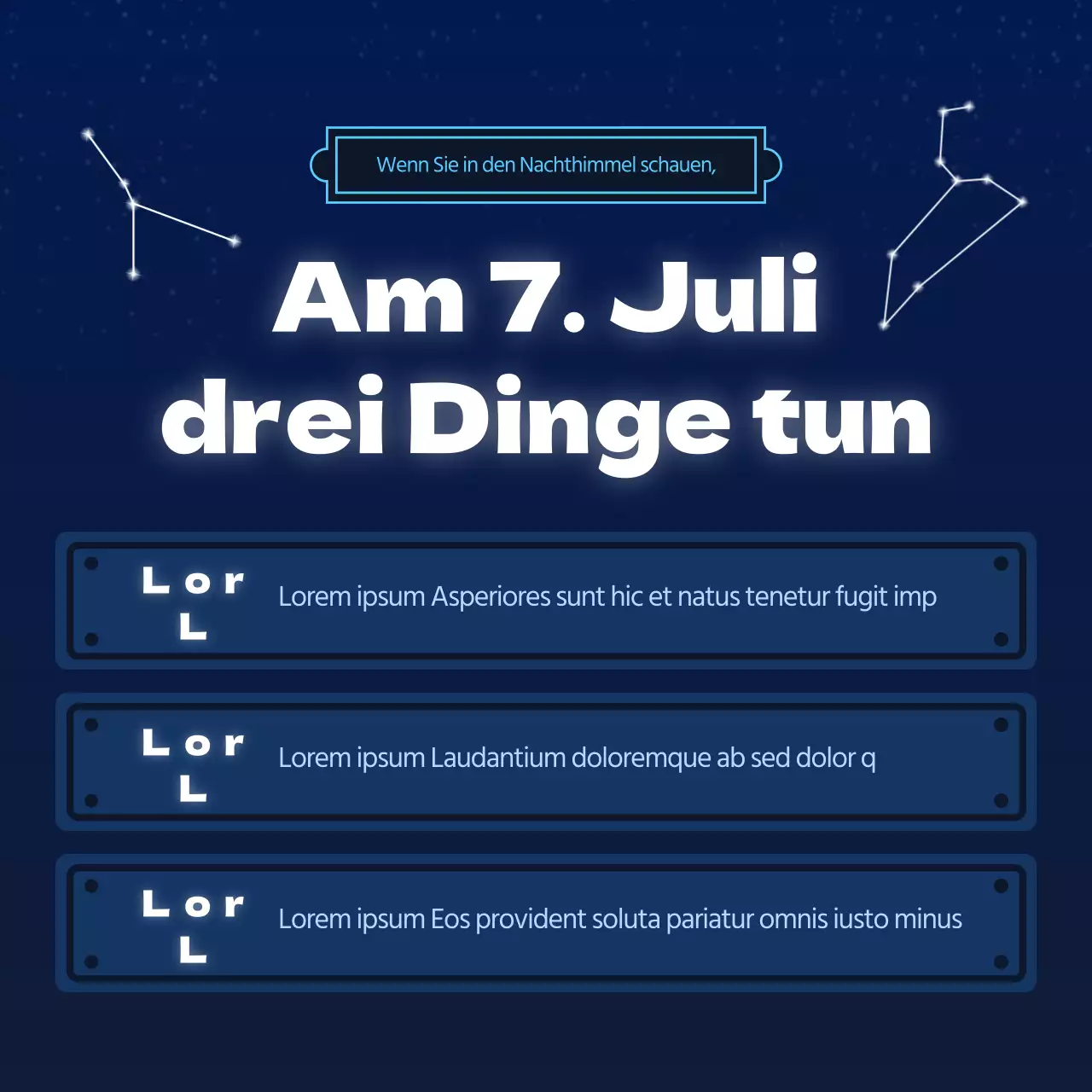 Ein Konzept für einen marineblauen und hellblauen Sternenhimmel für den 7. Juli