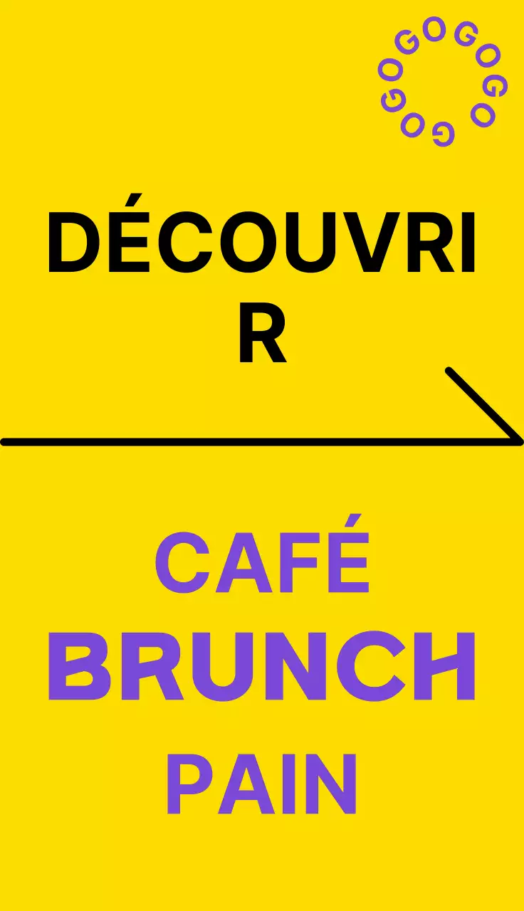 Un panneau simple pour un café en jaune, noir et violet avec du texte et des formes en rapport avec le café Gogo Coffee.