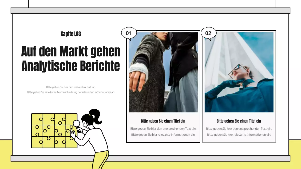 Ein hübsch illustrierter Analysebericht mit gelben und schwarzen Akzenten