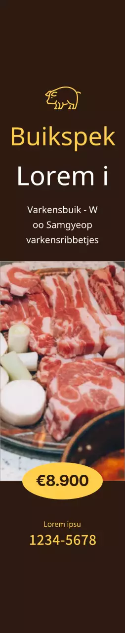 Al-je-kan-eten buikspek promotiemedium op bruine achtergrond