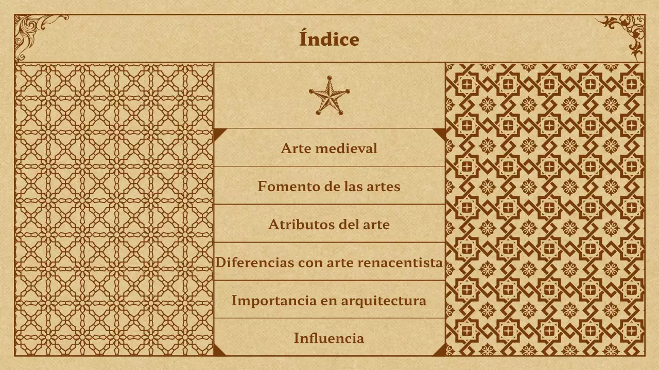 Arte medieval en presentación beige y marrón