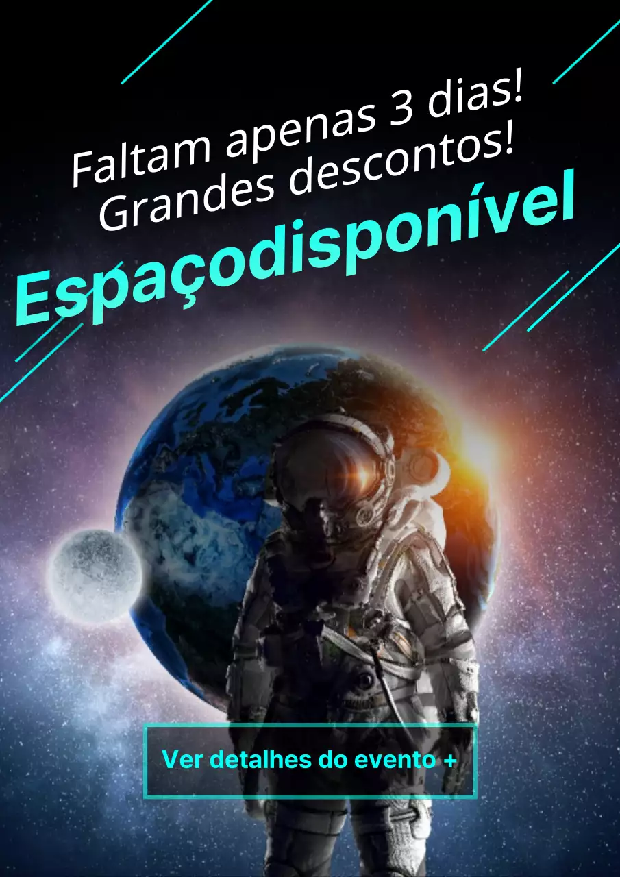 Folheto de promoção de um evento vistoso de saldos em preto e azul claro num centro comercial