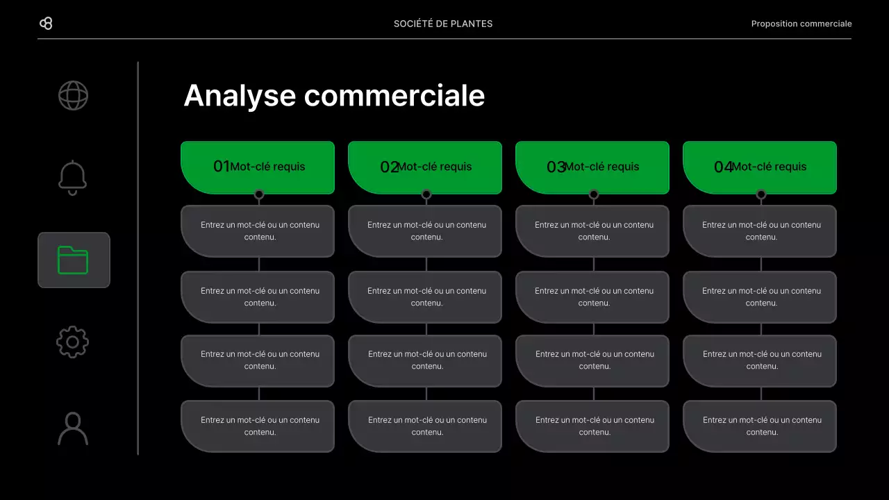 Proposition d'affaires pour une entreprise avec un concept de feuilles naturelles noires et vertes