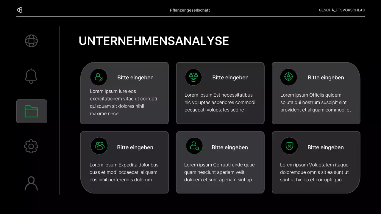Geschäftsvorschlag für ein Unternehmen mit einem schwarz-grünen natürlichen Blattkonzept
