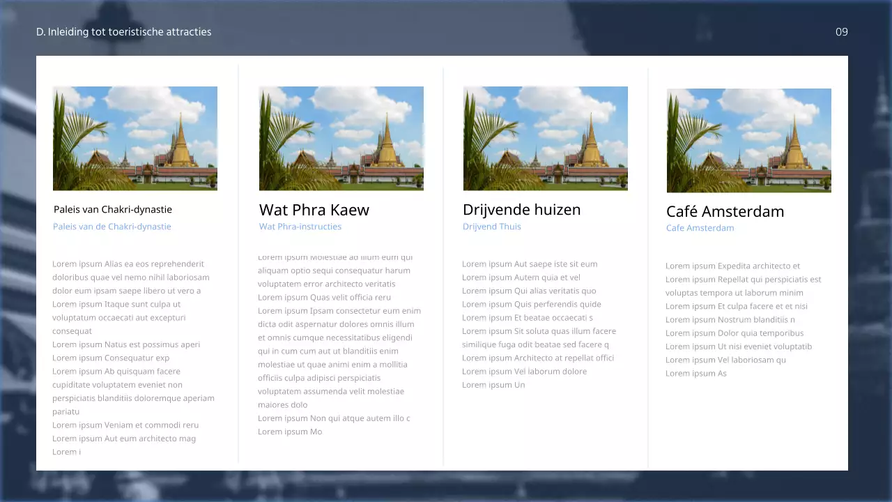 Een eenvoudig, schoon cruiseproduct met diep donkerblauw en helder wit voor een goede leesbaarheid.