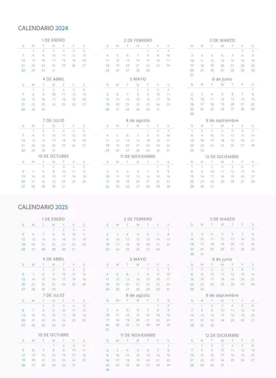 Calendario de pared en azul y blanco