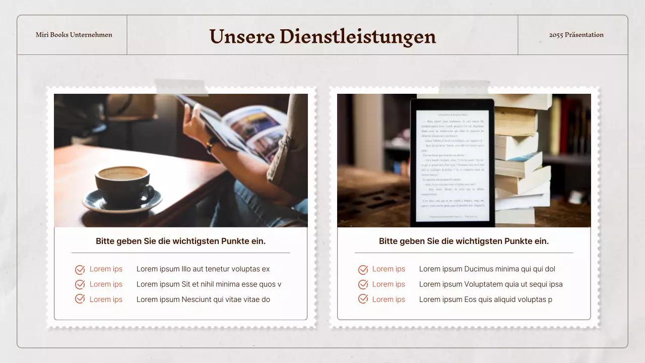 Ein klassisches Unternehmensprofil in Beige und Grau