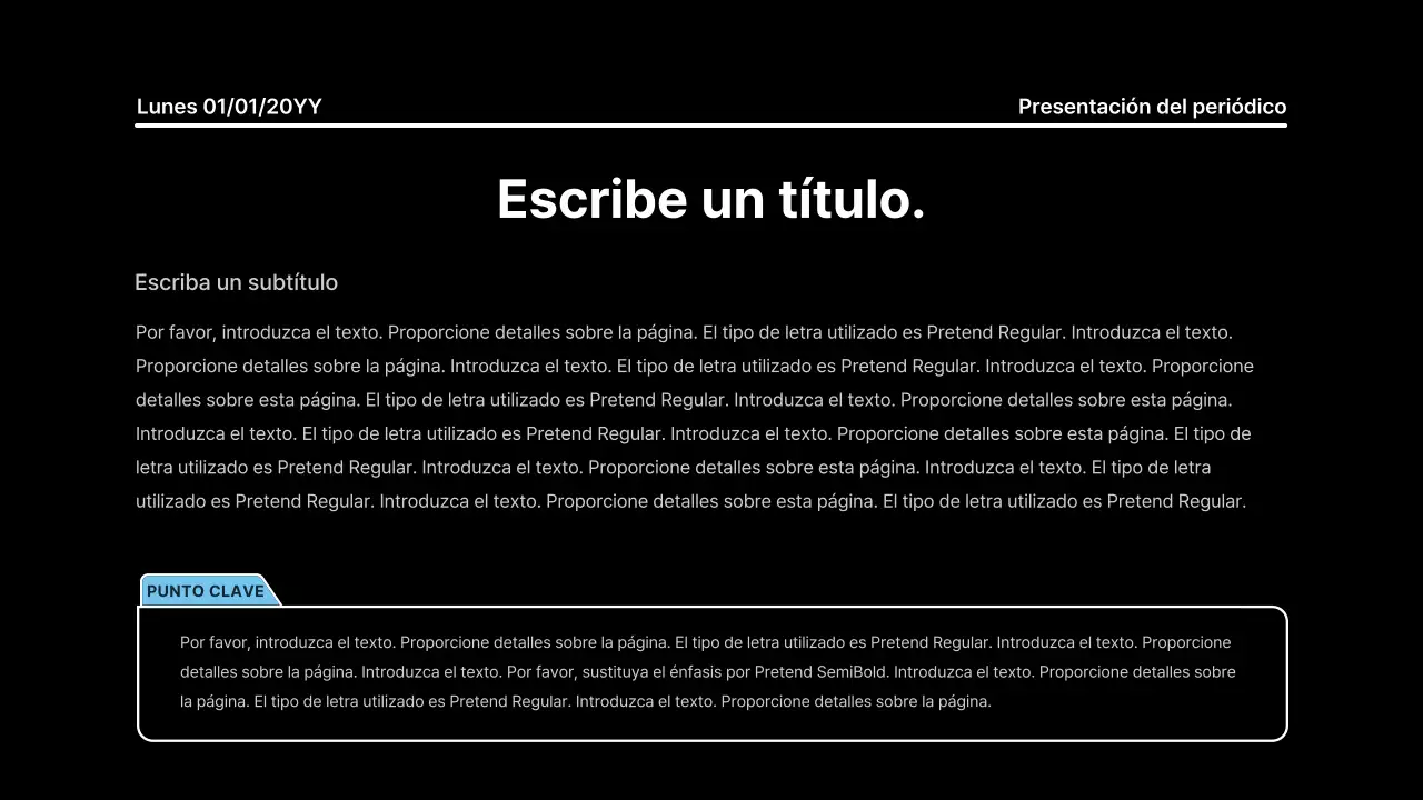 Presentación llamativa con líneas atrevidas en un concepto de periódico sobre fondo negro