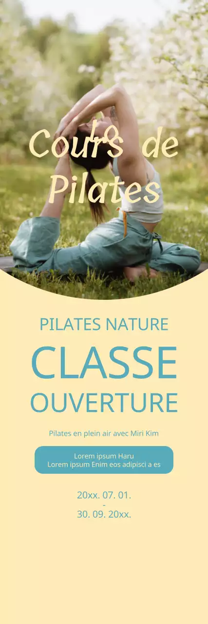 Promouvoir les cours de Pilates ouverts sur fond jaune