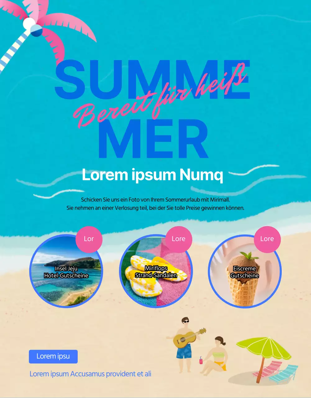 Werben Sie für Ihren großen Sommerschlussverkauf mit blauen und rosafarbenen Farbtupfern