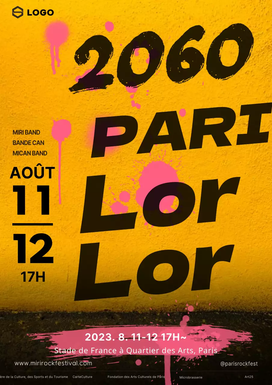 Festival de rock avec texte graffiti en surbrillance sur fond jaune