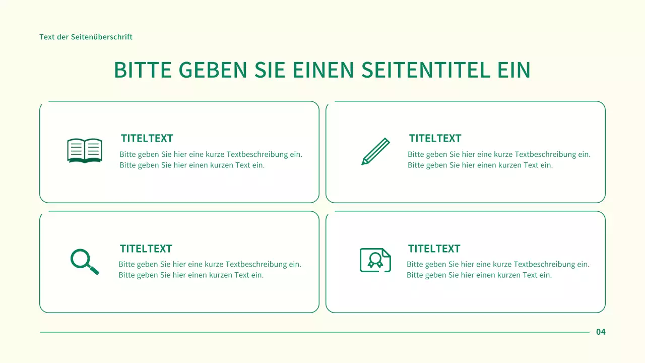 Einfache Geschäftsprojektpräsentation mit grünen Kreispunkten