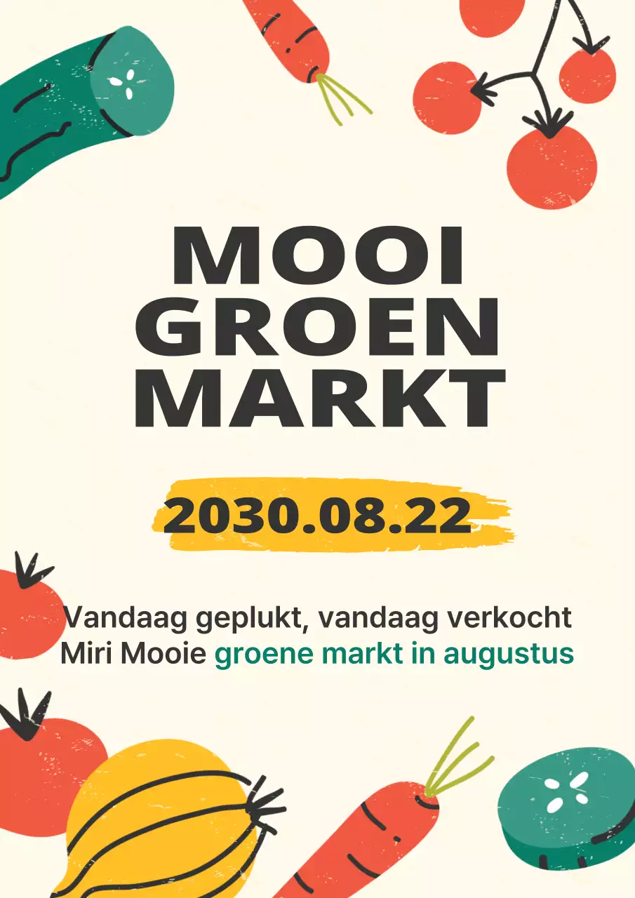 De inhoud van de biologische markt in een gele, doodle-achtige illustratie