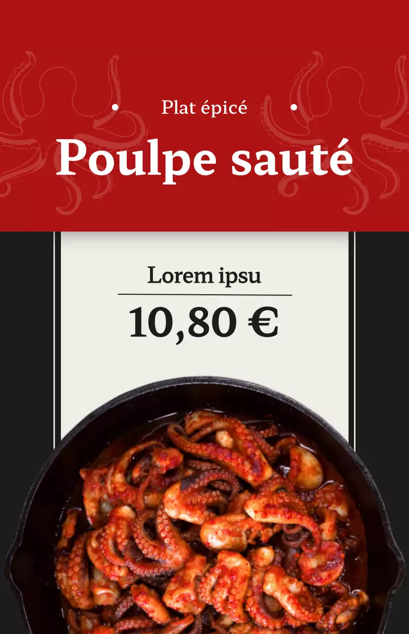 Promotion d'un restaurant avec des images de plats du menu coréen en différentes couleurs