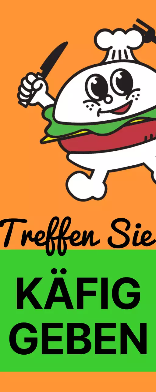 Einzigartige Beschilderung in den Geschäften mit buntem, mehrfarbigem Meal-Burger-Text und niedlichen Burger-Figuren