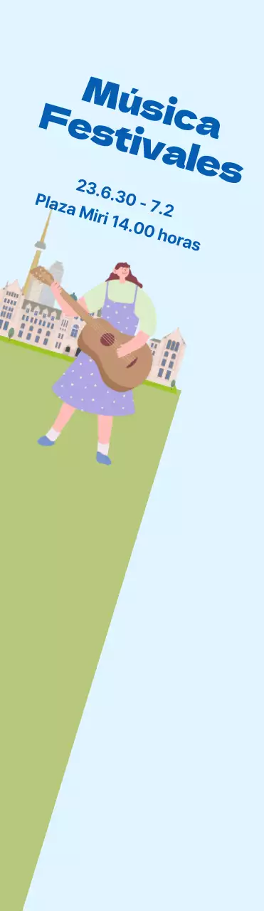 Promoción de un gran festival de música sobre fondo azul claro y hierba verde