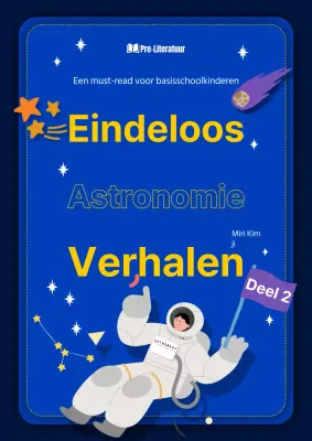 Astronomieverhaal met blauwe en gele planeetafbeeldingen