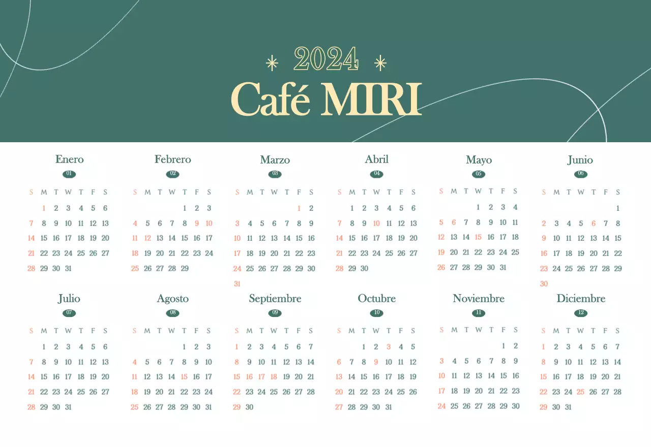 Calendario de cafés con recomendaciones de bebidas del mes