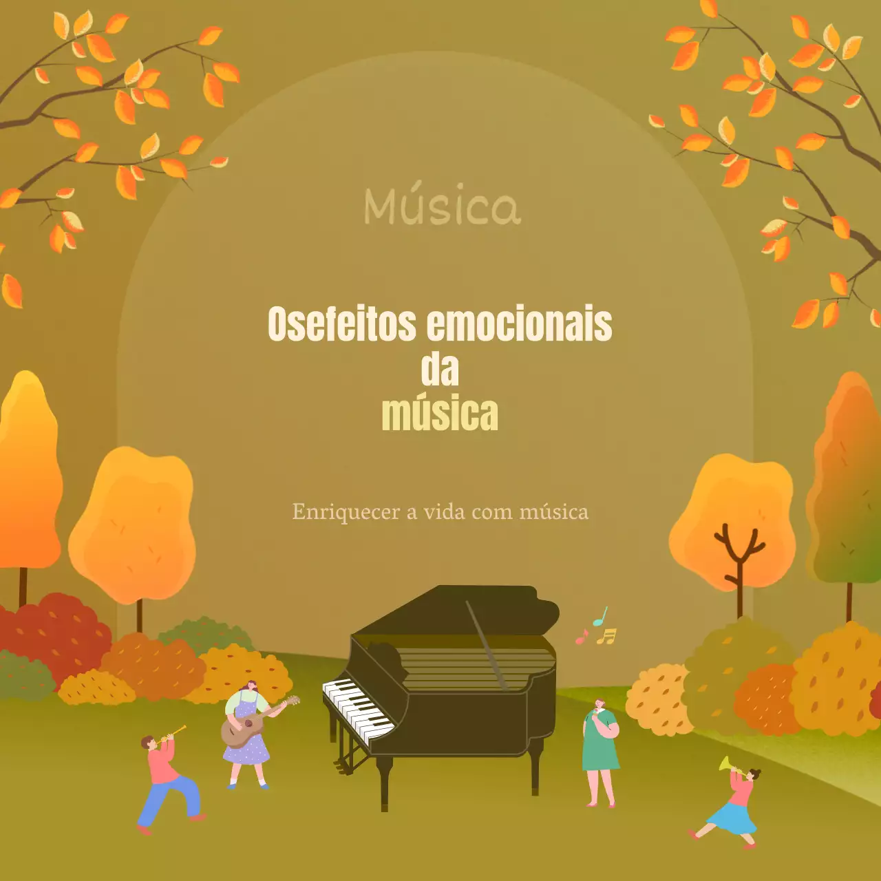 O efeito emocional da música outonal numa combinação de caqui e laranja