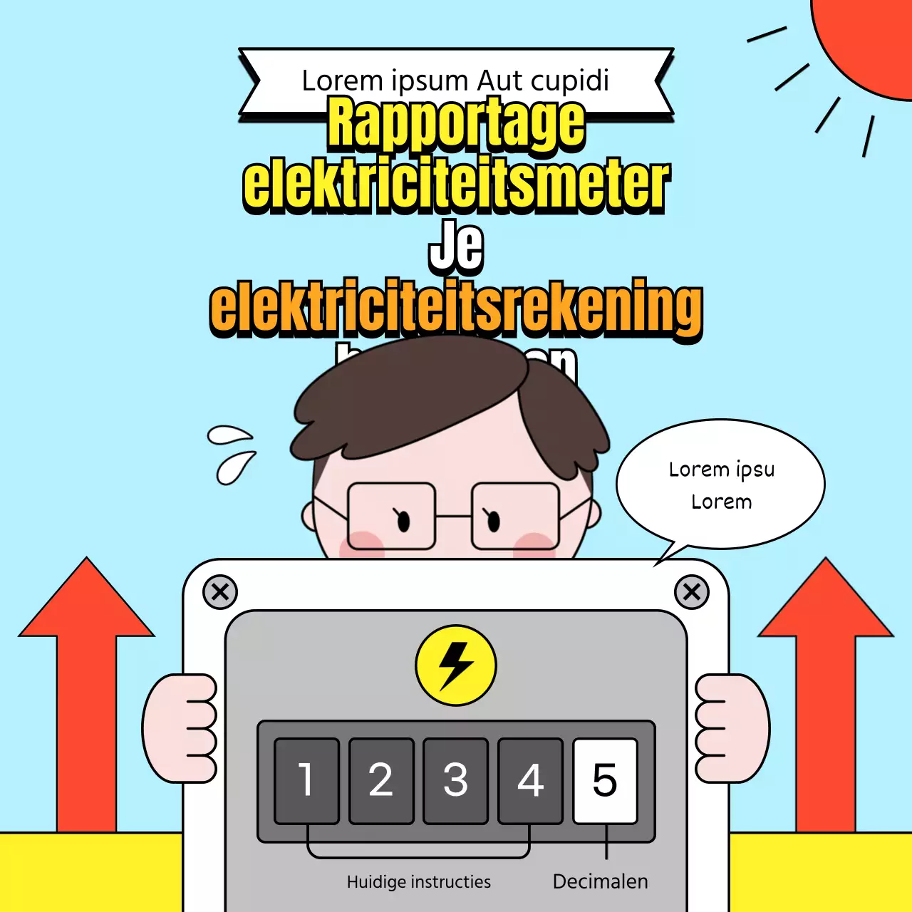 Elektriciteitsmeter met leuke illustraties in lichtblauw Tips voor het berekenen van je elektriciteitsrekening